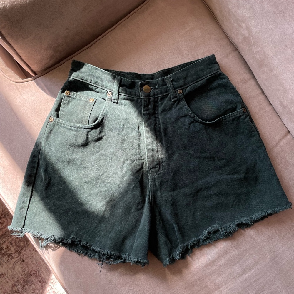 High-Rise Green Denim Shorts, size 24